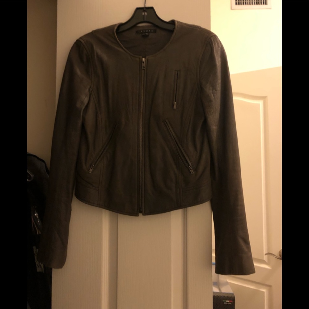 Theory Leather motorcycle jacket color moss Size P